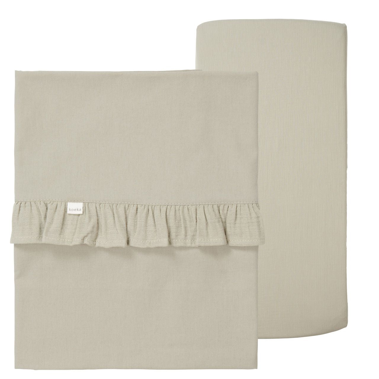 Koeka Flat Sheet And Fitted Sheet Set - Ruffle Faro Crib / Sage - Hola BB