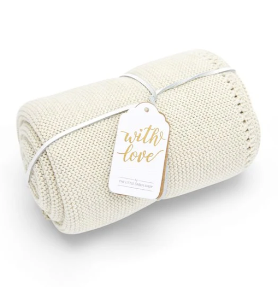 The Little Green Sheep Organic Knitted Baby Blanket - New Edition  - Hola BB